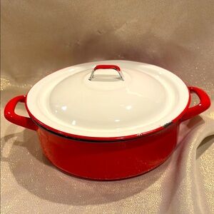 Red Enamel lidded pot